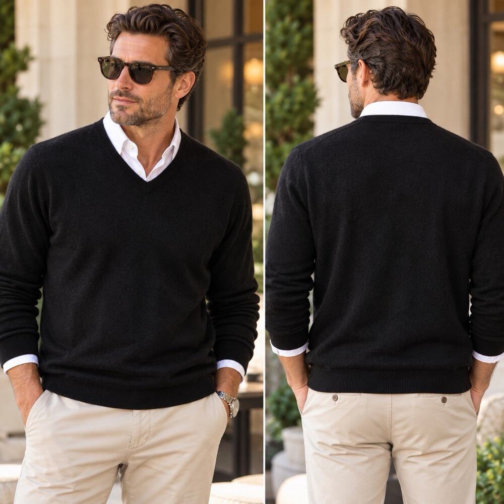 Club Room Luxury Men’s XXL Black 100% Cashmere V-Neck Sweater Quiet Luxury